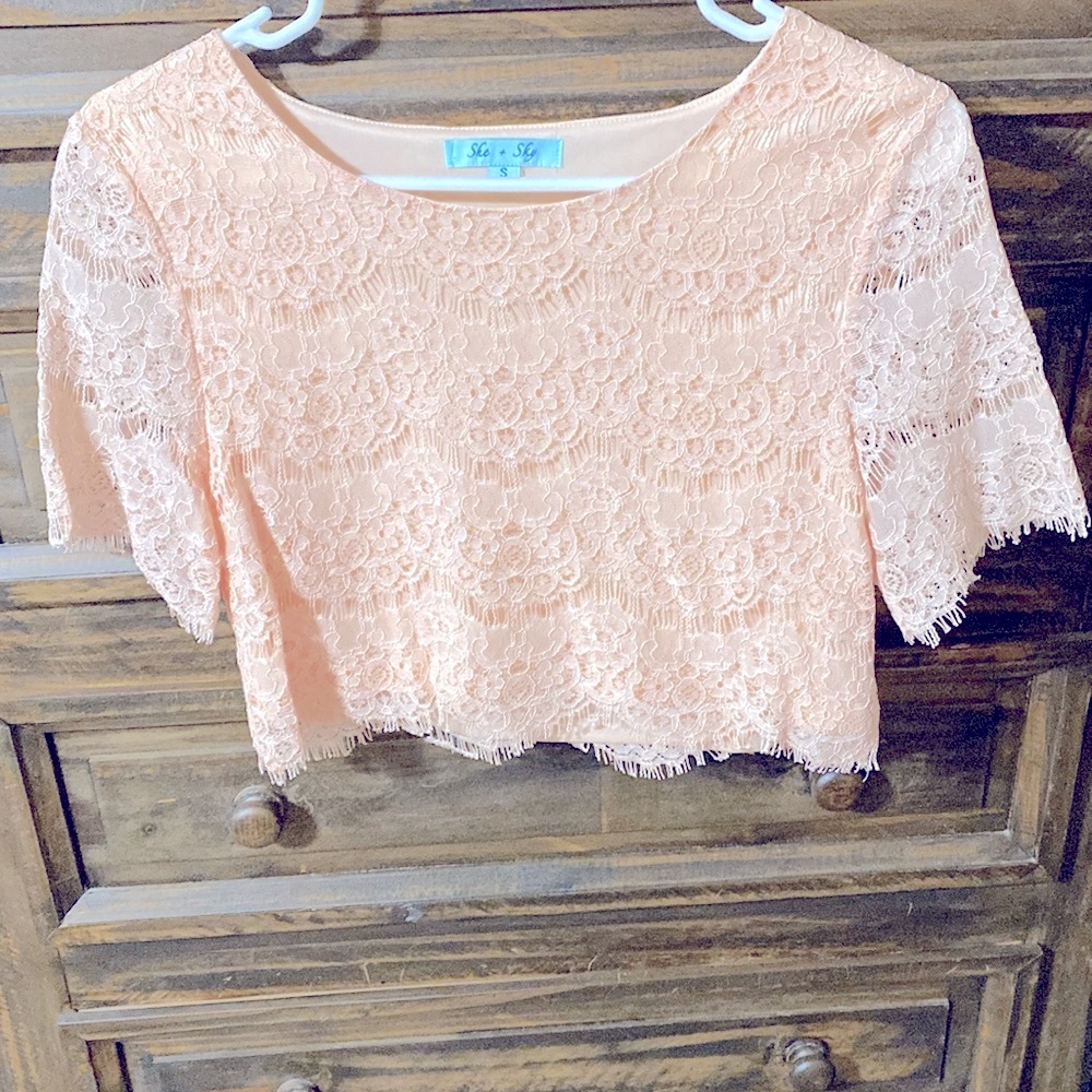 Lace Sleeve and Trim Crop Top